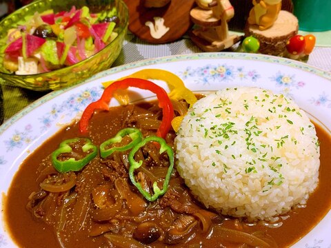 干し椎茸と新玉葱の痺辛山椒ハヤシライス